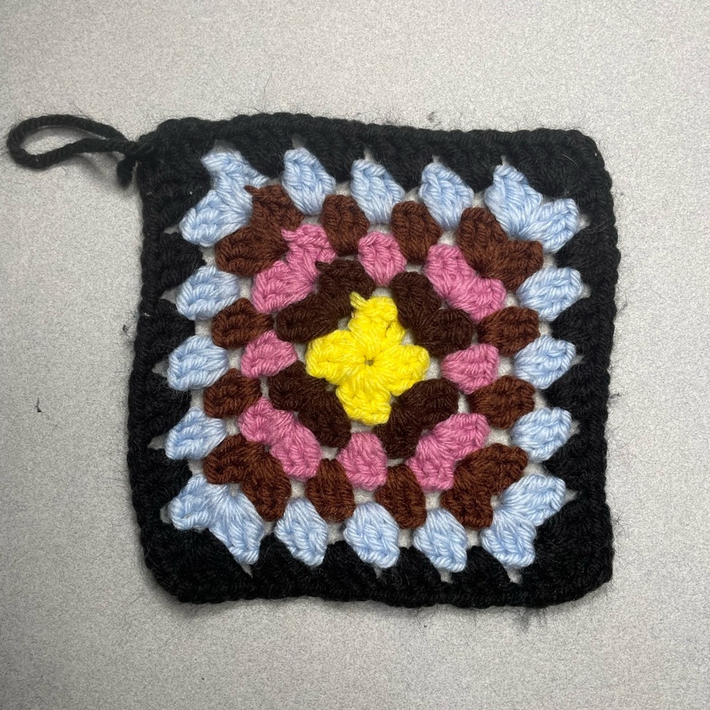 Shades Of Brown Ombré Large 8” Hand Crocheted Granny Square Pot Holder Vintage